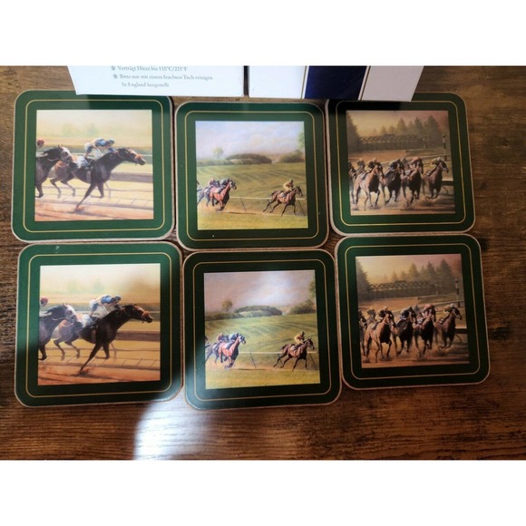 Vintage PIMPERNEL Coasters Horse Racing England Set of 6 Square 4" - Picture 2 of 7